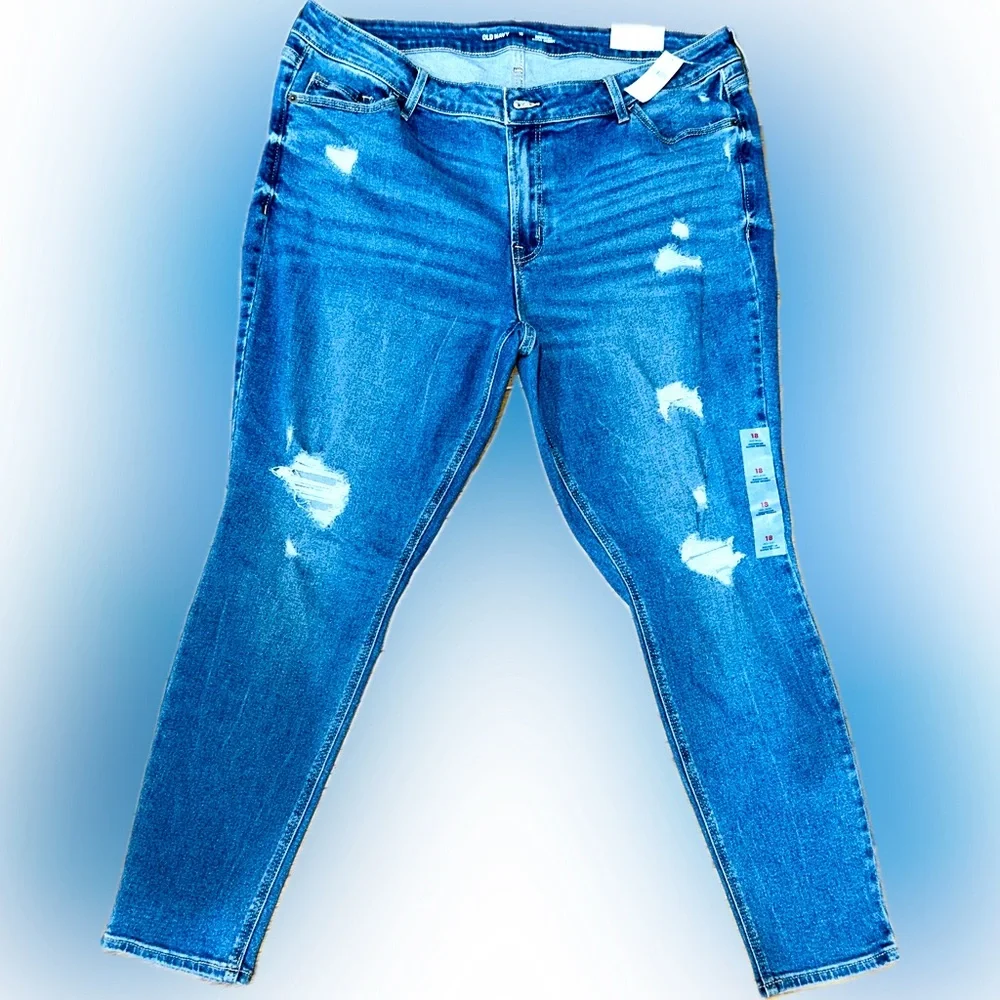 NWT Old Navy SZ 18 “Rockstar” blue super skinny mid-rise jeans. Waist 40”-44” - Picture 2 of 5